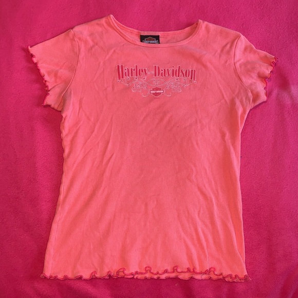 🔥Harley Davidson Pink Lettuce Trim Shirt🔥 - Picture 1 of 3